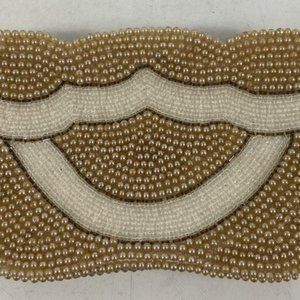 Vintage Handmade Women's Gold Plastic Pearls Beaded Zipper Closure Clutch Purse